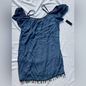 Tiana B Light Weight Off The Shoulder Flowy Denim Dress w/ Tassels Sz 14 New!